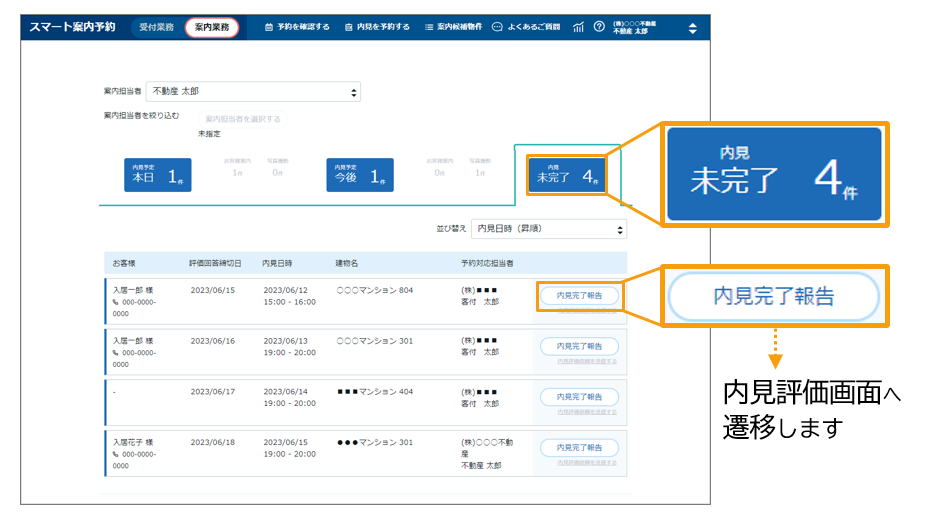 スマート案内予約の内見評価の
